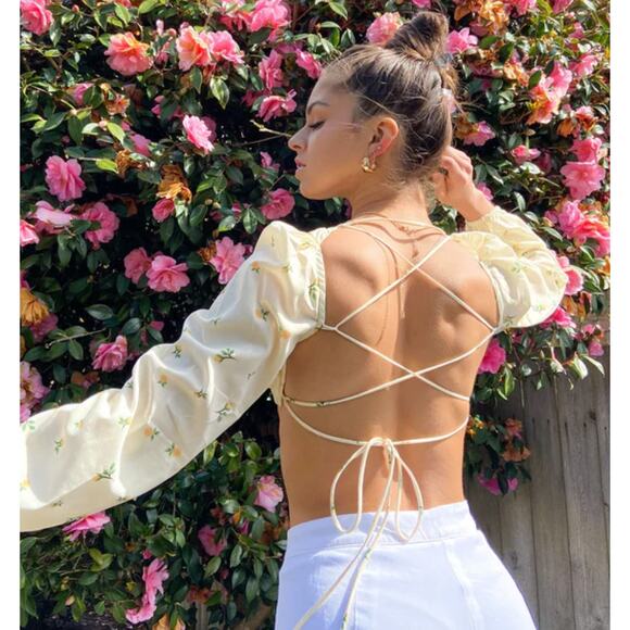 Princess Polly Violetta Yellow Floral Crop Top Cottage Fairy Spring Picnic - Picture 6 of 6